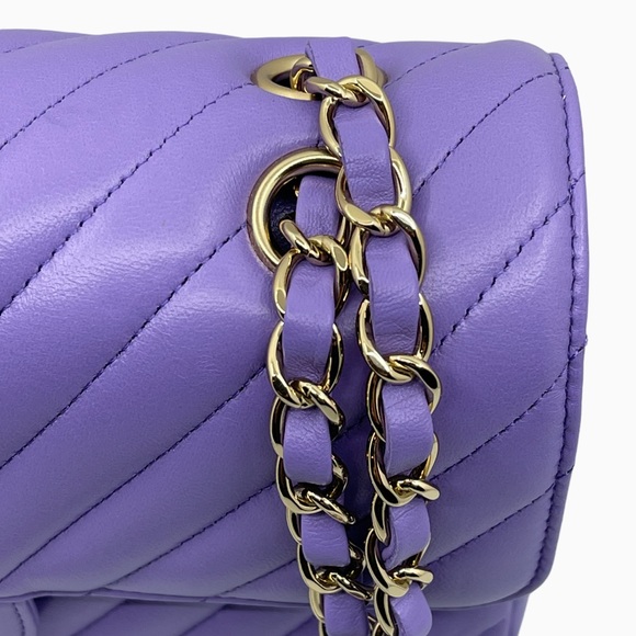 CHANEL Lambskin Chevron Quilted Small Double Flap Purple GHW - Picture 10 of 16